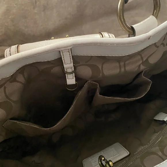 Coach Legacy White Leather Natural Tan Brown Woven Straw Rattan Raffia Handbag - Picture 6 of 16